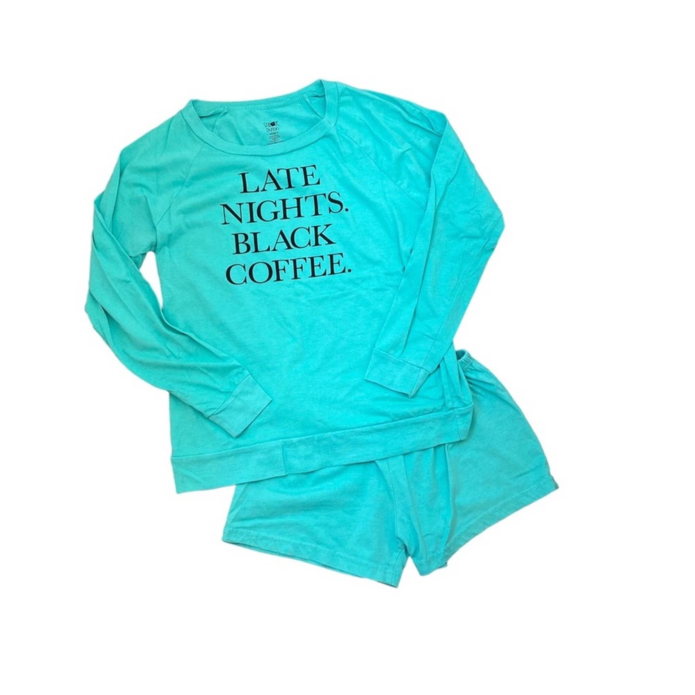 Snooze Button Pajama Set Womens Long Sleeve Shorts Blue Extra Small